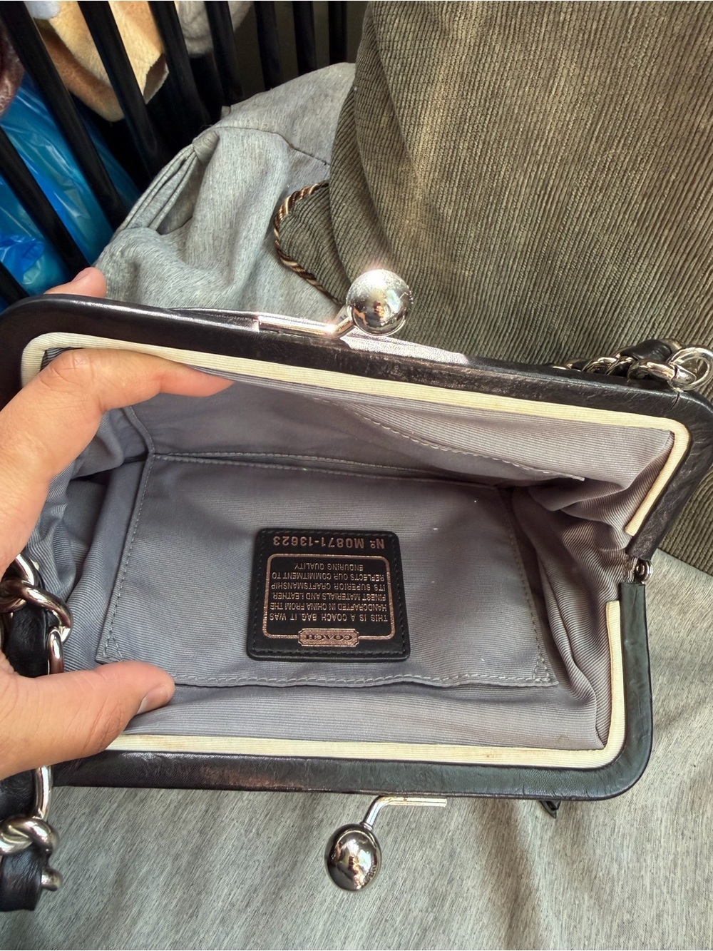 Coach Black and Gray Signature Canvas Chain-Handle Shoulder Bag - Picture 5 of 6